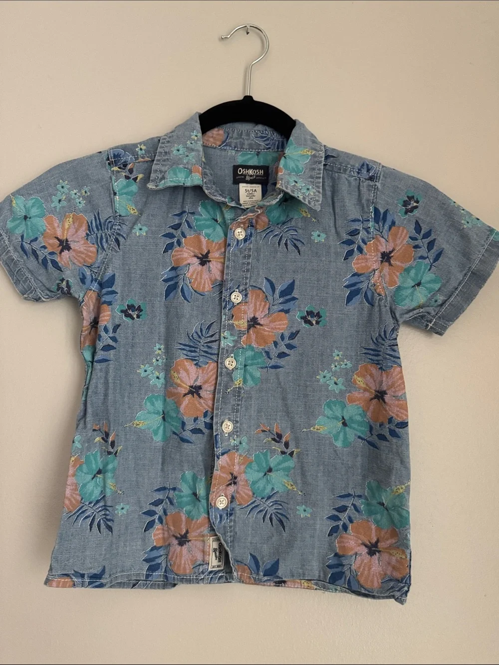 OshKosh B'gosh Blue Floral Short-Sleeve Button Down Shirt